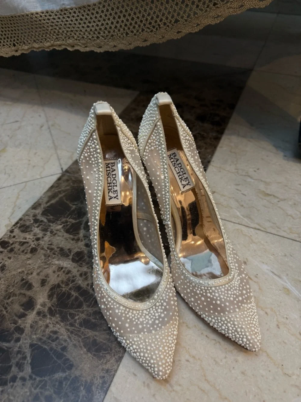 Badgley Mischka Ivory Pearl & Crystal Pointed Toe Pumps - Picture 2 of 4
